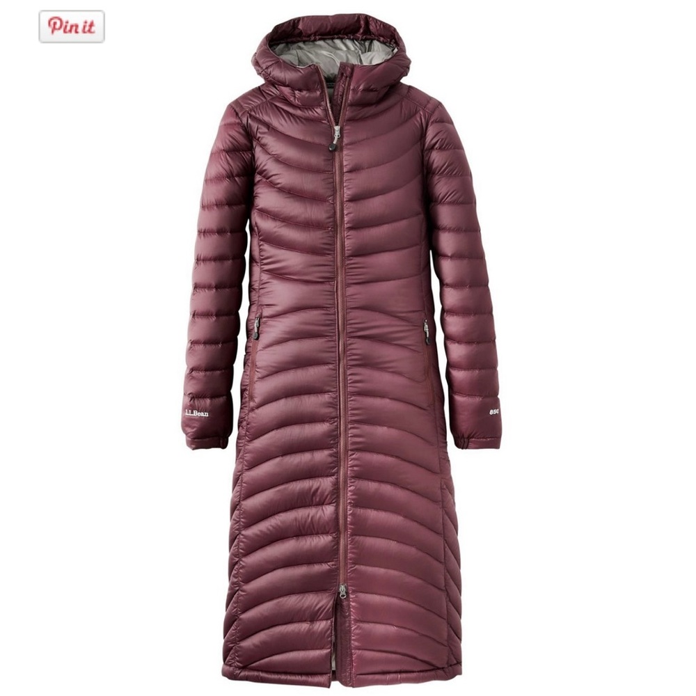 Gently worn LL Bean Ultralight 850 Down Long Coat, XL Dark Plum